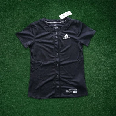 Adidas Women's Black Fastpitch Button Down Baseball Softball Woven Jersey CY2129 - Image 1 of 4