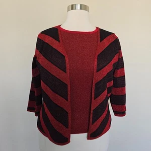 Alfred Dunner Petite XL PXL glitzernd rot schwarz gestreift Faux Layer Pullover Set - Bild 1 von 14