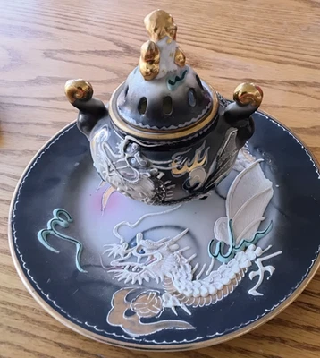 Imperial Nippon Moriage Dragon Dragonware 6" Plato Hecho Japón Quemador de Incienso Usado en Excelente Condición Foto 1 de 4