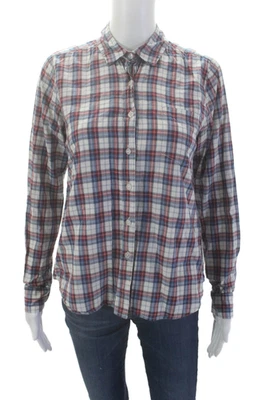 Camisa Steven Alan para mujer de algodón a cuadros manga larga con botones roja azul talla M Foto 1 de 4