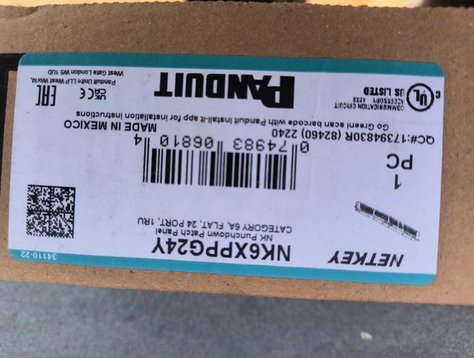 PANDUIT NK6PPG24Y NETKEY 24-PORT CAT6 PUNCHDOWN PATCH PANEL - Image 1 of 1