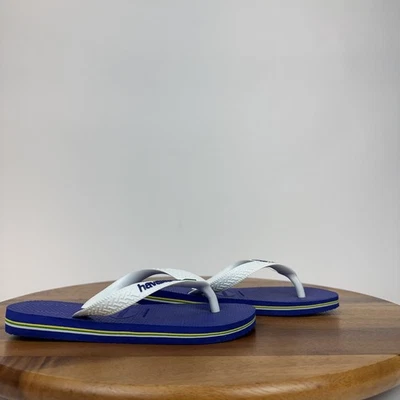 Nuevas sandalias chanclas azules con logotipo de Brasil Havaianas grandes para niños talla 2 Y Foto 1 de 4