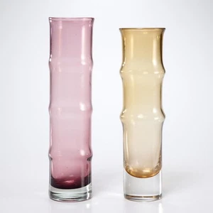 Vintage Bo Borgstrom for Aseda Art Glass Bud Flower Vase Pair Bamboo - Picture 1 of 5