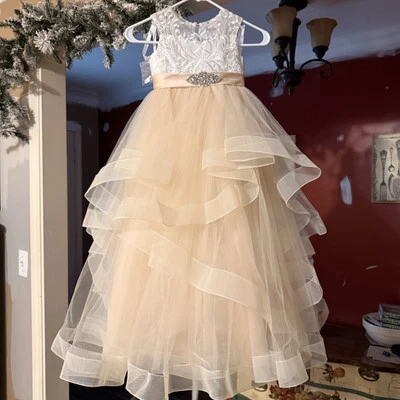 Miama Girls Pageant, Size 4 Dress, Cream And White With Ruffles And Layers - Image 1 of 4