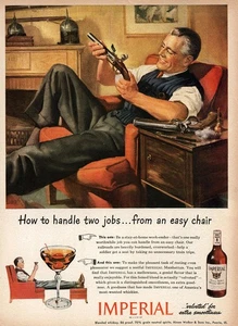 1944 Imperial Whiskey: Handle Two Jobs From Easy Chair Vintage Print Ad - Picture 1 of 1
