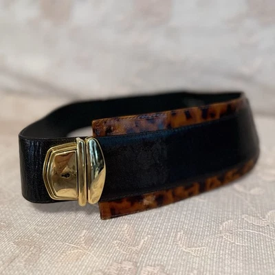 Cinturón para mujer Suzi Roher de colección negro marrón caparazón de tortuga ancho elástico hecho en Canadá Foto 1 de 4
