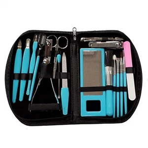 Blue 19 Piece Manicure Set with Case Stainless Steel Pedicure Nail Clippers New - Picture 1 of 3