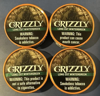 Grizzly Tabaco Corte Largo Wintergreen NARANJA 2025 Nuevo Diseño LATA VACÍA Lote de 4 Foto 1 de 4