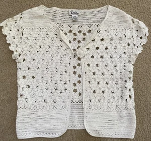 Vtg Lilly Pulitzer Womens Floral Crochet Knit Cardigan Size XS Ivory Boho 90s - Picture 1 of 9