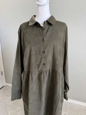 Nine West Olive Green Button Down Long Sleeve Dress  with Pockets XL - Image 1 of 4