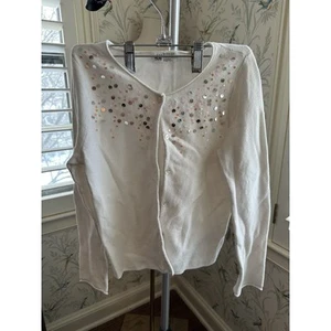 H&M Girl’s Sz 8-10 Cream Sequins Long Sleeves Cardigan - Picture 1 of 7