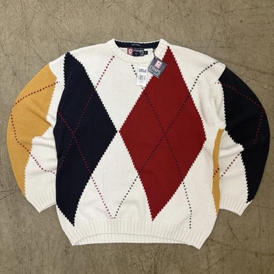 NWT Vintage Chaps Ralph Lauren Sweater Mens Large Hand Framed Argyle Cotton 90s - Image 1 of 4
