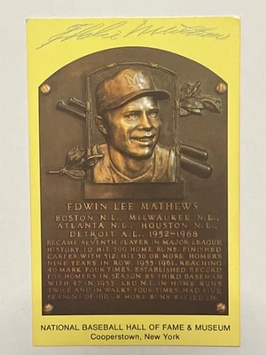 signed Eddie Matthews Hall of Fame postcard - Image 1 of 2