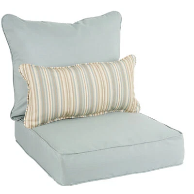 MOZAIC COMPANY Sunbrella Canvas Spa Green Indoor Outdoor Deep Seat Pillow Chair Cushion Set