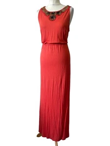 TU Women's Maxi Dress Orange Beaded Stretch Elastic Holiday Summer Party Size 14 - Picture 1 of 22