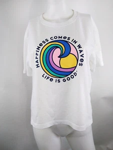 Life is Good Women S/S Boxy Crusher Tee Happiness In Waves White Medium 77673 - Picture 1 of 10