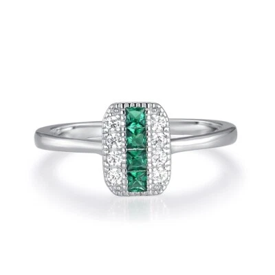 Anillo de cóctel fino de plata de ley 925 con zafiro y esmeralda estilo Art Deco para dama Foto 1 de 4