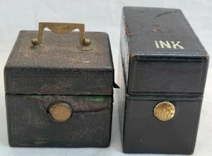 2 Stk. Antike Reise - Tintenfässer / Tintenfass in Lederbox um 1900 - Imagen 1 de 1