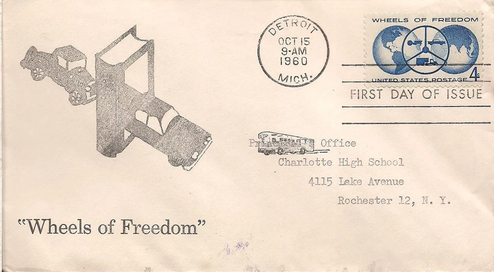 #1162 Wheels of Freedom FDC- cachet not listed in Mellone's - Image 1 of 1