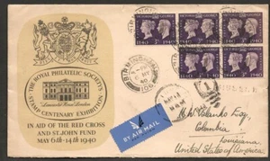 GB Stamps 1940 Stamp Centenary Exhibition First Day Cover Air Mail To Canada - Picture 1 of 2