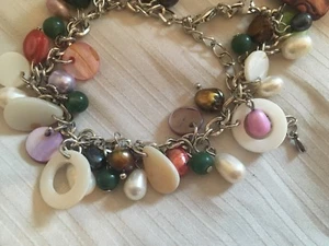 Fresh Water Pearl, Multi Colour Shell, Simulated Emerald wrist/ankle bracelet - Picture 1 of 2
