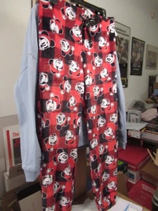 Disney Mickey Mouse Fleece Sleep Pants Red Plaid Large - Picture 1 of 2
