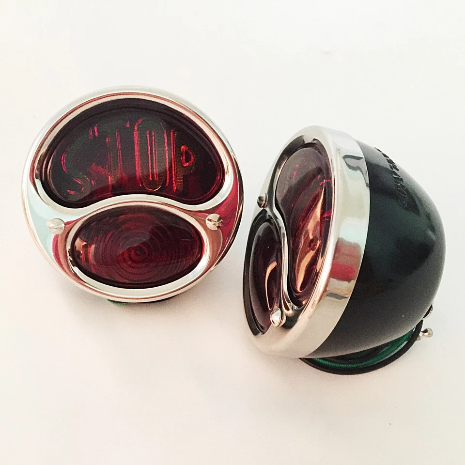 Luces traseras Ford Modelo A 1928-31 con lente 'STOP', NEGRAS con bisel S/S - 1 par Foto 1 de 4