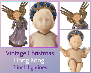 Vintage Nativity Christmas Angels Lot of 2 Miniature 2 inch Hard Plastic small - Picture 1 of 12