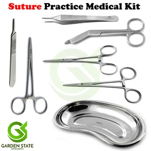 Suture Practice Medical Kit First Aid Dissection Forceps Dressing Scissors Tray - Picture 1 of 8