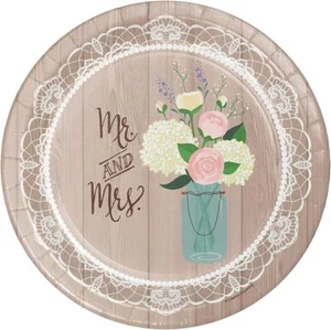 Rustic Wedding Bridal Shower Anniversary Party 10.25" Paper Banquet Plates - Picture 1 of 1