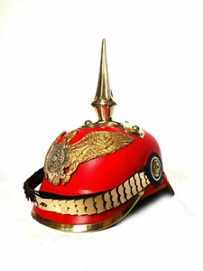 Leather Armor Spike Helmet German Pickelhaube Prussian Helmet Red Helm - Picture 1 of 3