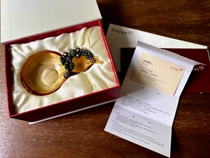 Tittot Amber Art Crystal Glass Abundance Harvest Dish w Pewter Accent & Gift Box - Picture 1 of 9