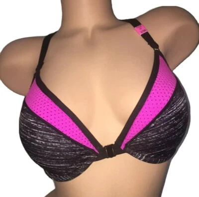 Sutiã Victorias Secret rosa preto com alças racerback frente fechamento push up 32DD novo com etiquetas - Imagem 1 de 4