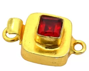 1 PC RED GARNET GEMSTONE BOX CLASP 1 STRAND 18K GOLD PLATED B616 - Picture 1 of 1
