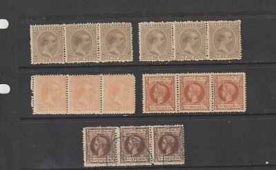 Spain Philippines King Alfonso XII  stamps 5 Strips of 3, 4 unused 1 Used - Image 1 of 2