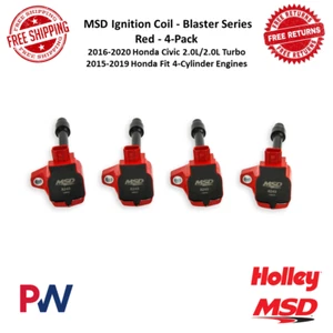 MSD Blaster Series Ignition Coil Red 4-Pack For 2015-2020 Honda 1.5L/2.0L Turbo - Picture 1 of 12