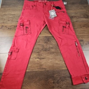 Men SMUGGLERS MOON Woven Jeans Size 42W 34L Dusty Red Cargo Hip Hop Urban NWT - Picture 1 of 12
