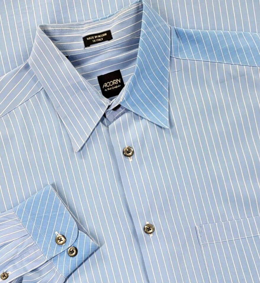 Acorn Bob Goldfeder Long Sleeve Soft Blue Striped Fun Shirt Button Up Italy Sz L - Image 1 of 4