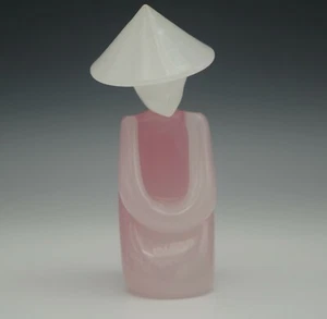 SEGUSO MURANO GLASS ALABASTRO PINK WHITE CHINESE KNEELING FIGURINE VINTAGE 6" - Picture 1 of 9