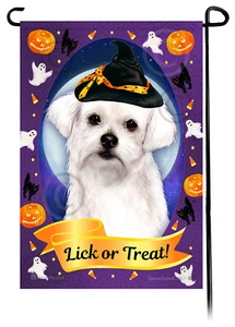 Halloween Garden Flag - Maltese Puppy - Picture 1 of 1
