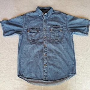 Harley Davidson Motorcycles Denim Shirt World's Greatest Sport Sz Medium Button - Bild 1 von 10