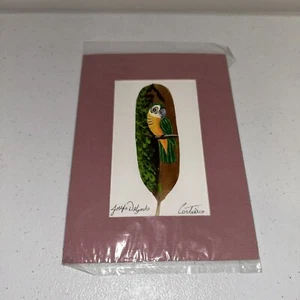 Hand Painted Feather Art Macaw Signed Costa Rica Parrot Pink Matte - Picture 1 of 5