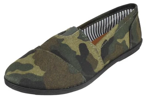 Zapatos mocasines sin cordones Forever Flat para mujer de lona de lino MURPHY-23 verde camuflaje - Imagen 1 de 3