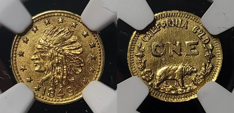 1849-DATED CAL. GOLD "ONE" INDIAN, BEAR, ROUND HART'S COINS OF THE WEST NGC MS64 Cover