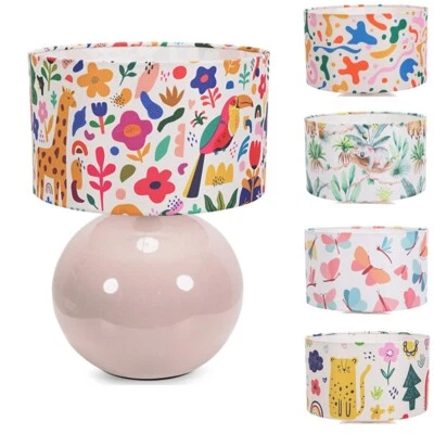 Stone Ceramic Table Lamp Patterned Drum Lampshades Bedside Lounge Light LED Bulb - Image 1 of 4
