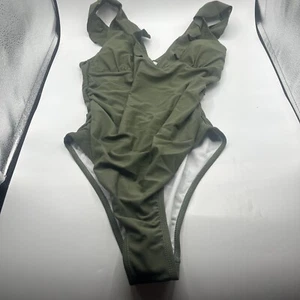 Damen Badeanzug Einteiler grün Rüschen Träger gefüttert Bauchkontrolle Small - Bild 1 von 5