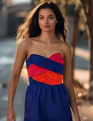 Shoshanna Silk Dress Strapless Size Medium 8 Color-block Plisse Blue Lined NWT - Image 1 of 4