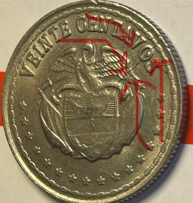 Error Coin 1966 Colombia 20 Centavos - Great Coin - See Pics, Reverse Side - Image 1 of 4