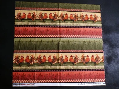 23" Angela Anderson Fall Autumn Chicken Rooster Wheat Country Farm Border Stripe - Image 1 of 2