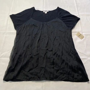 Cold Water Creek Black Sheer Overlay Pullover Kurzarm Schwarz XL - Bild 1 von 8